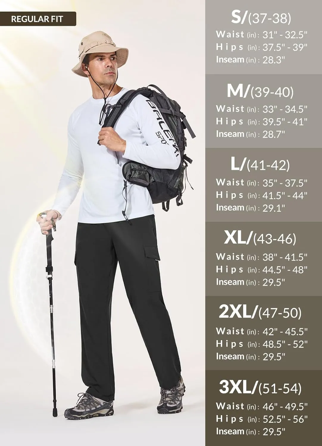 baleaf Men's Hiking Pants Water Resistant Cargo Quick Dry Travel Elastic Waist with Zip Pockets UPF 50  for Work Running
