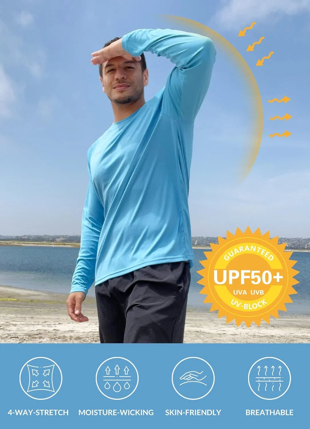 baleaf Men's Sun Protection Shirts UV SPF UPF 50  Long Sleeve Rash Guard Fishing Running Quick Dry Lightweight