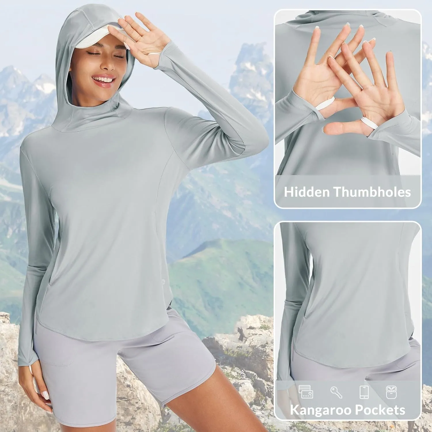 baleaf Women's UPF 50  Sun Shirts UV Protection Hoodie Neck Gaiter SPF Lightweight Clothing for Hiking Fishing Outdoor