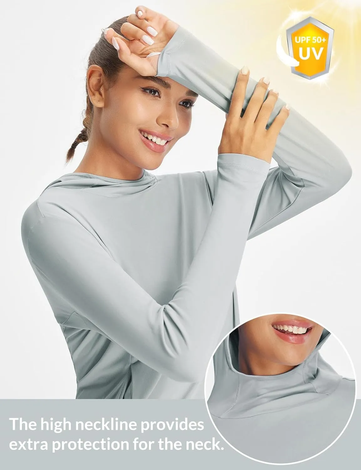 baleaf Women's UPF 50  Sun Shirts UV Protection Hoodie Neck Gaiter SPF Lightweight Clothing for Hiking Fishing Outdoor