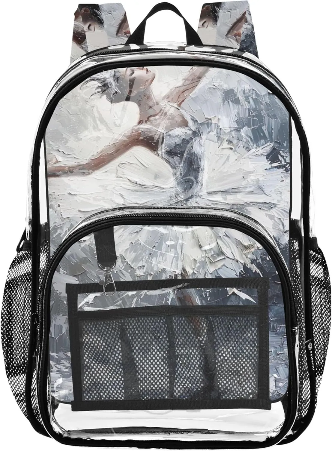 Ballerina Painting Clear Bag for Women Travel Kids Girls Backpack Boys Approved Transparent Bag