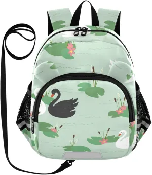 Beautiful White and Black Swans and Water Lilies Little Kid Toddler Backpack Baby Boys Girls Kindergarten Pre School Bags Cute Cartoon Backpacks for children