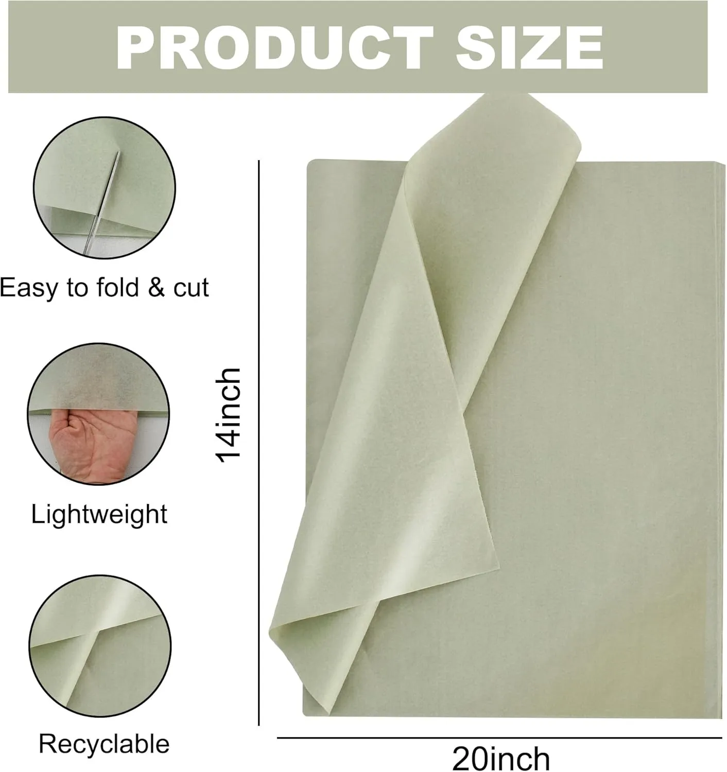BEISHIDA 100 Sheets Sage Green Tissue Paper Bulk, Wrapping Tissue Paper for Gift Bags, 14 x 20 Inch Gift Wrap for Birthday Wedding Graduation DIY Crafts Holiday Flowers