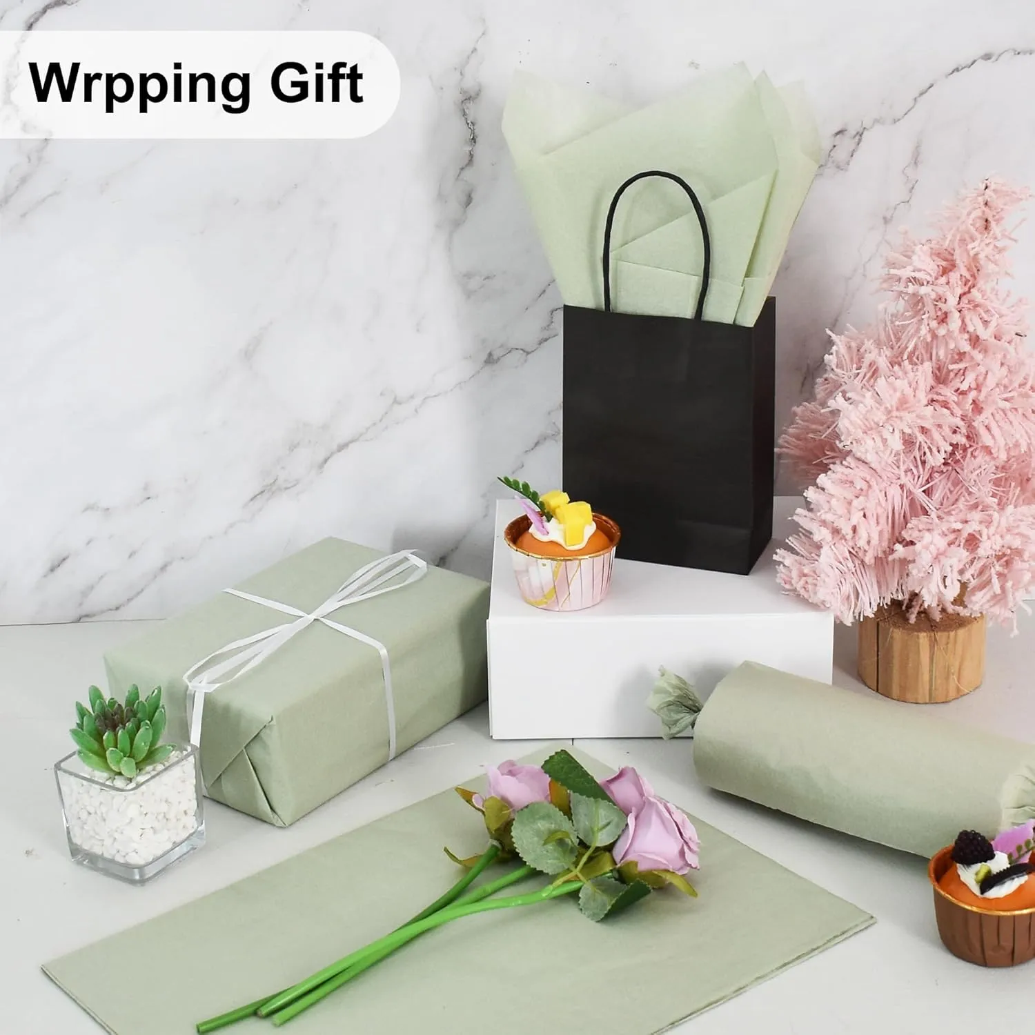 BEISHIDA 100 Sheets Sage Green Tissue Paper Bulk, Wrapping Tissue Paper for Gift Bags, 14 x 20 Inch Gift Wrap for Birthday Wedding Graduation DIY Crafts Holiday Flowers