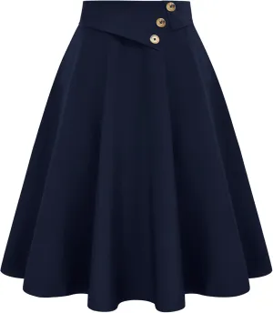 Belle Poque Womens High Waisted Skirts with Pockets Swing A Line Vintage Midi Skirt