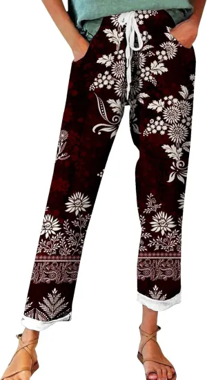 Belted Linen Pants Summer Womens Linen Capris with Pockets Womens Linen Loose Fit Pants Casual