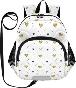Black Gold Heart Shapes Little Kid Toddler Backpack Baby Boys Girls Kindergarten Pre School Bags Cute Cartoon Backpacks for children