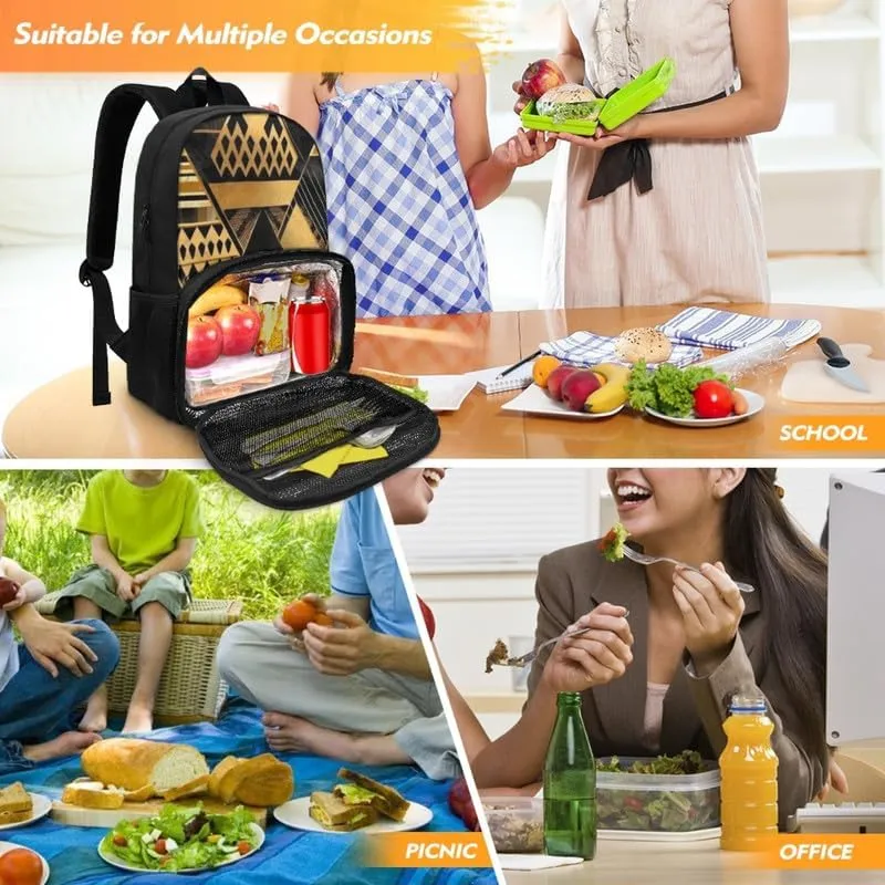 Black Golden Geometry Print Everyday Laptop Backpack Sturdy Lunch Box for Women Men Art Irregular Pattern Backpack for Picnic College Travel