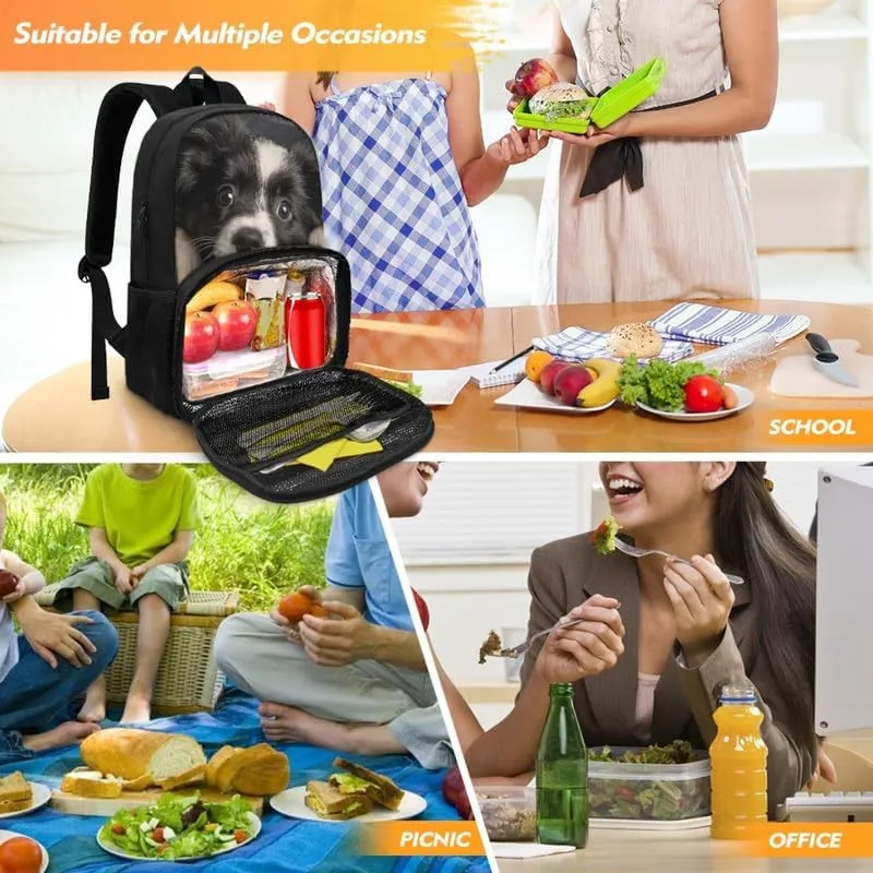 Black Jeans Pocket Dog Print Lunch Backpack for Women Men Cartoon Border Collie Painting Travel Durable Backpack Backpack with Soft Shoulder Straps