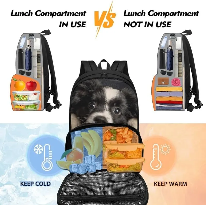 Black Jeans Pocket Dog Print Lunch Backpack for Women Men Cartoon Border Collie Painting Travel Durable Backpack Backpack with Soft Shoulder Straps