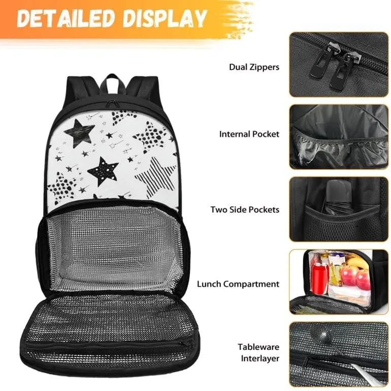 Black White Starry Sky Print Travel Backpack for Women Cartoon Stripe Spot Star Pattern Lightweight Large Backpacks Cow Skin Print Student Laptop Bookbag