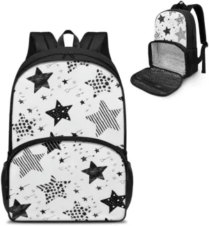 Black White Starry Sky Print Travel Backpack for Women Cartoon Stripe Spot Star Pattern Lightweight Large Backpacks Cow Skin Print Student Laptop Bookbag