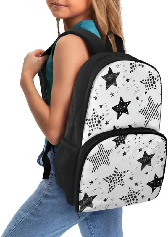 Black White Starry Sky Print Travel Backpack for Women Cartoon Stripe Spot Star Pattern Lightweight Large Backpacks Cow Skin Print Student Laptop Bookbag