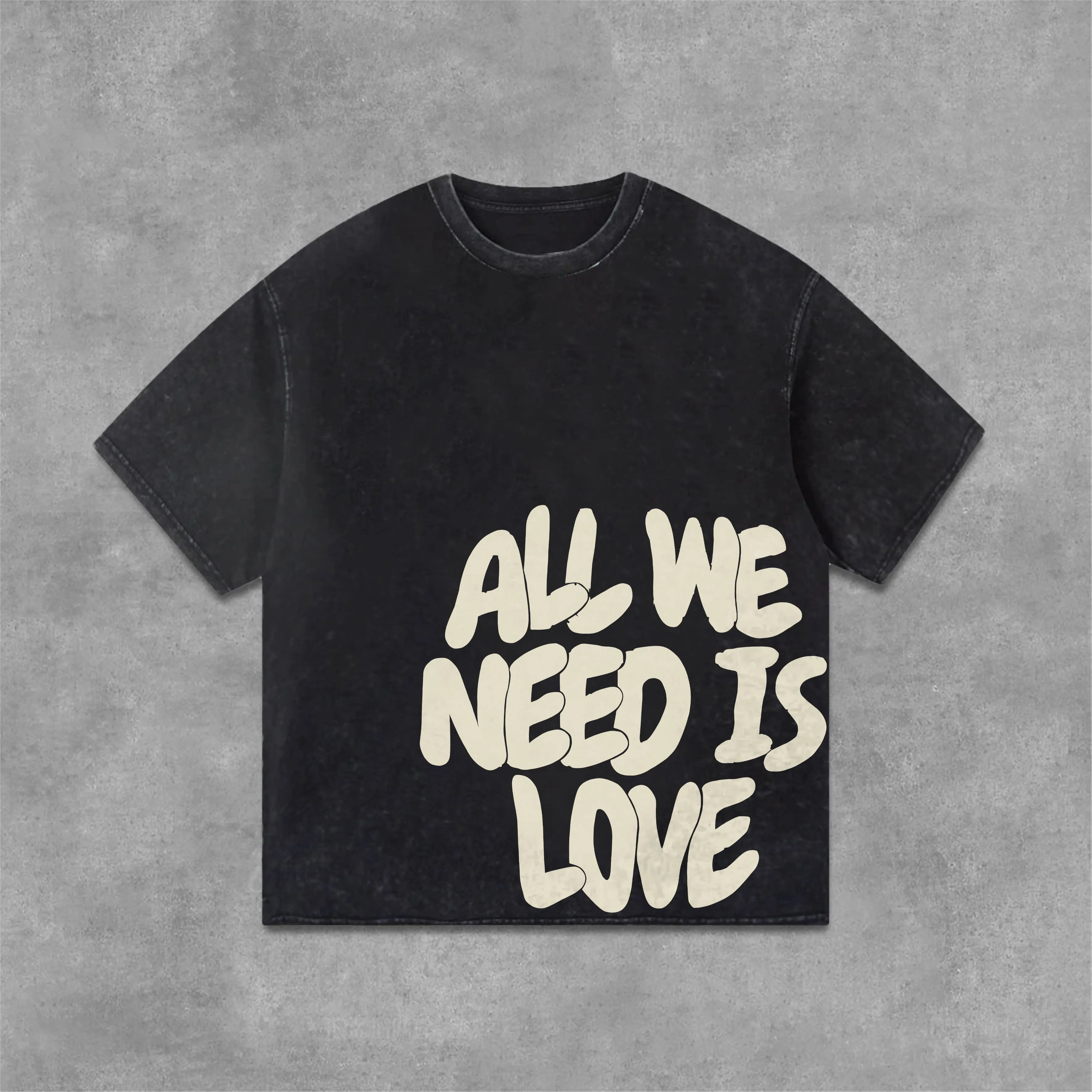 Blavra All We Need Is Love Print Graphic Acid Washed T-Shirt