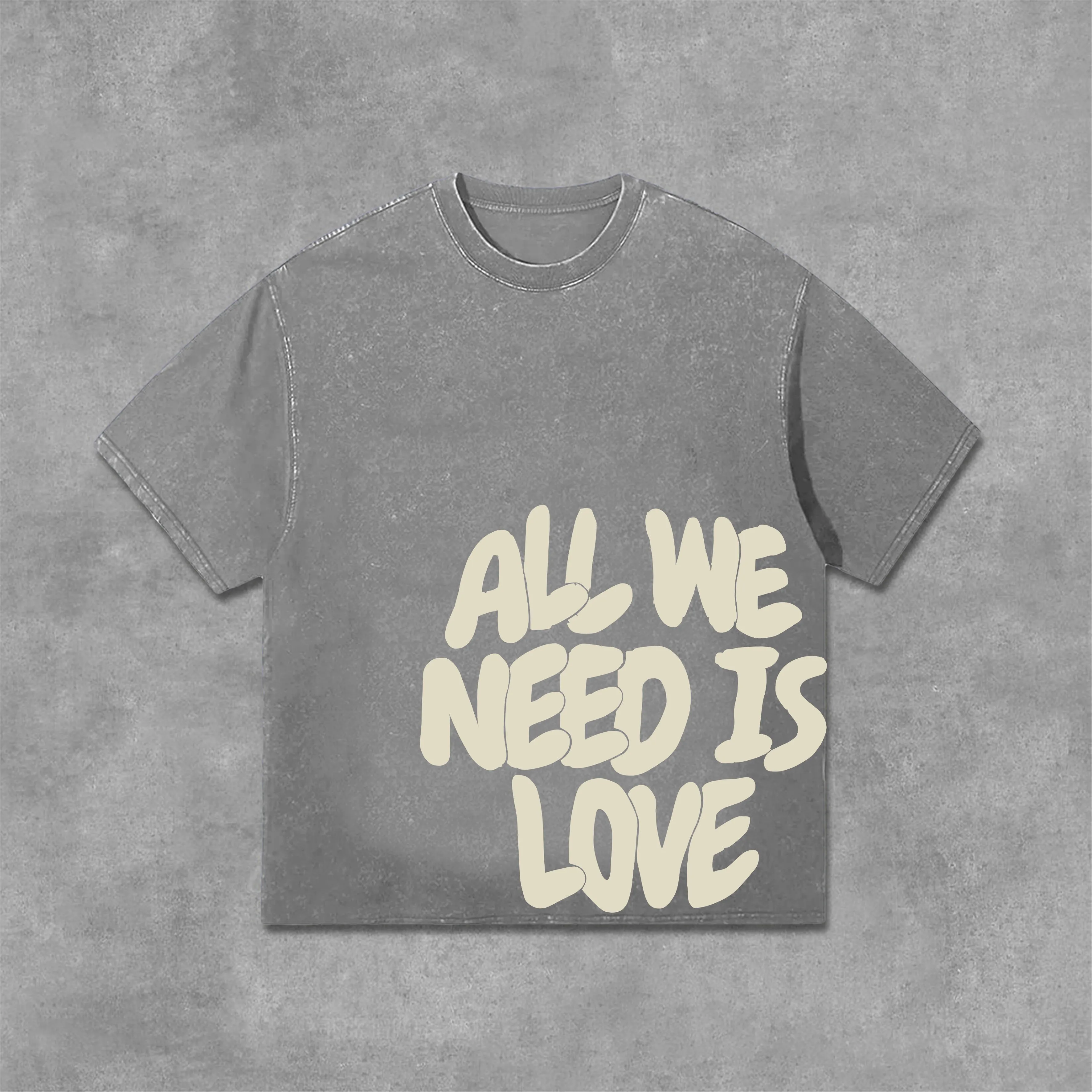 Blavra All We Need Is Love Print Graphic Acid Washed T-Shirt