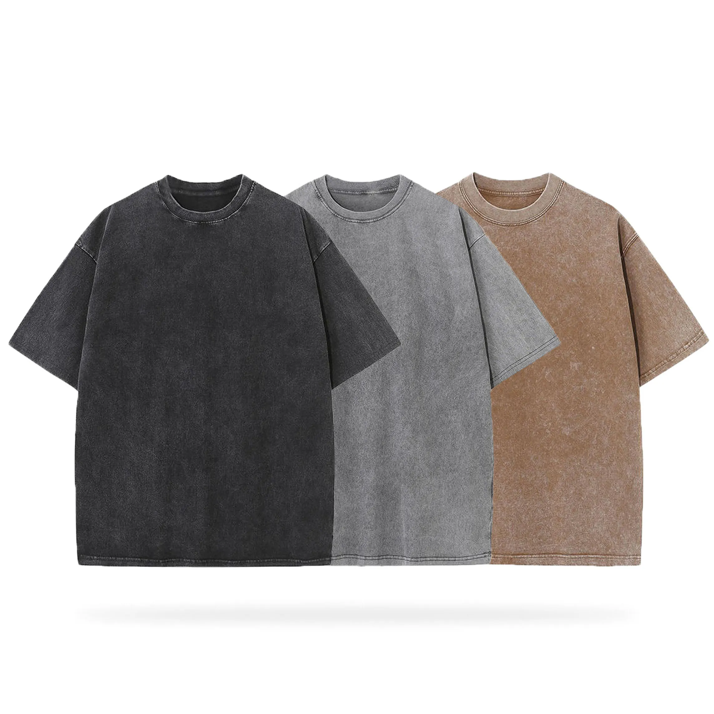 Blavra Essentials Vintage Washed Blank Tees 3-Pack (Black, Grey, Brown)