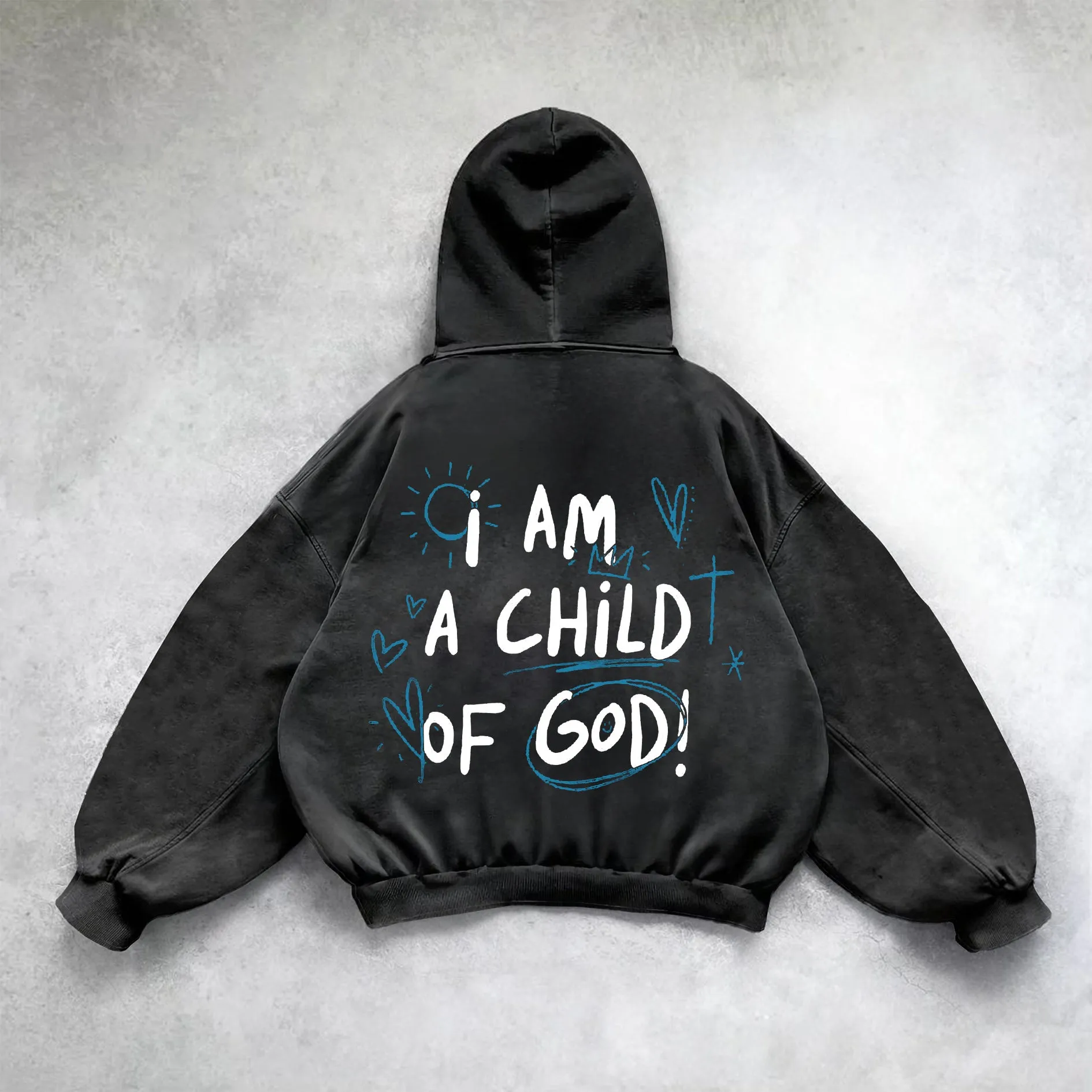 Blavra I Am A Child Of God Graphic Acid Washed Hoodie