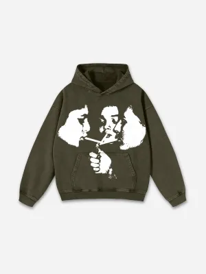 Blavra Relaxed Vintage Graphic Casual Street Washed Hoodie