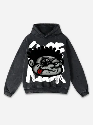 Blavra Vintage Big Face Graphic Print Washed Hoodie