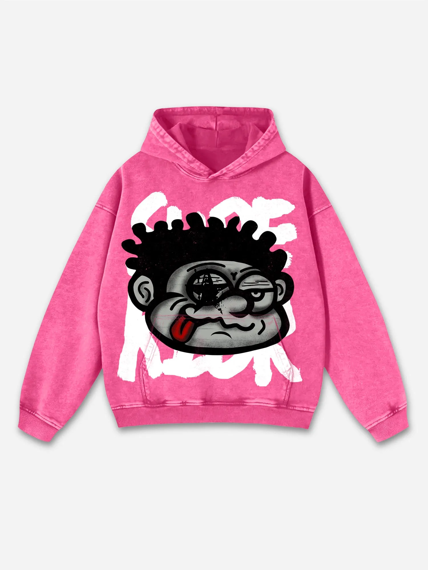 Blavra Vintage Big Face Graphic Print Washed Hoodie