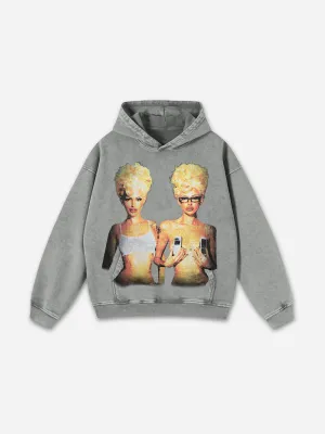 Blavra Vintage Blondes Portrait Graphic Acid Washed Oversized Hoodie