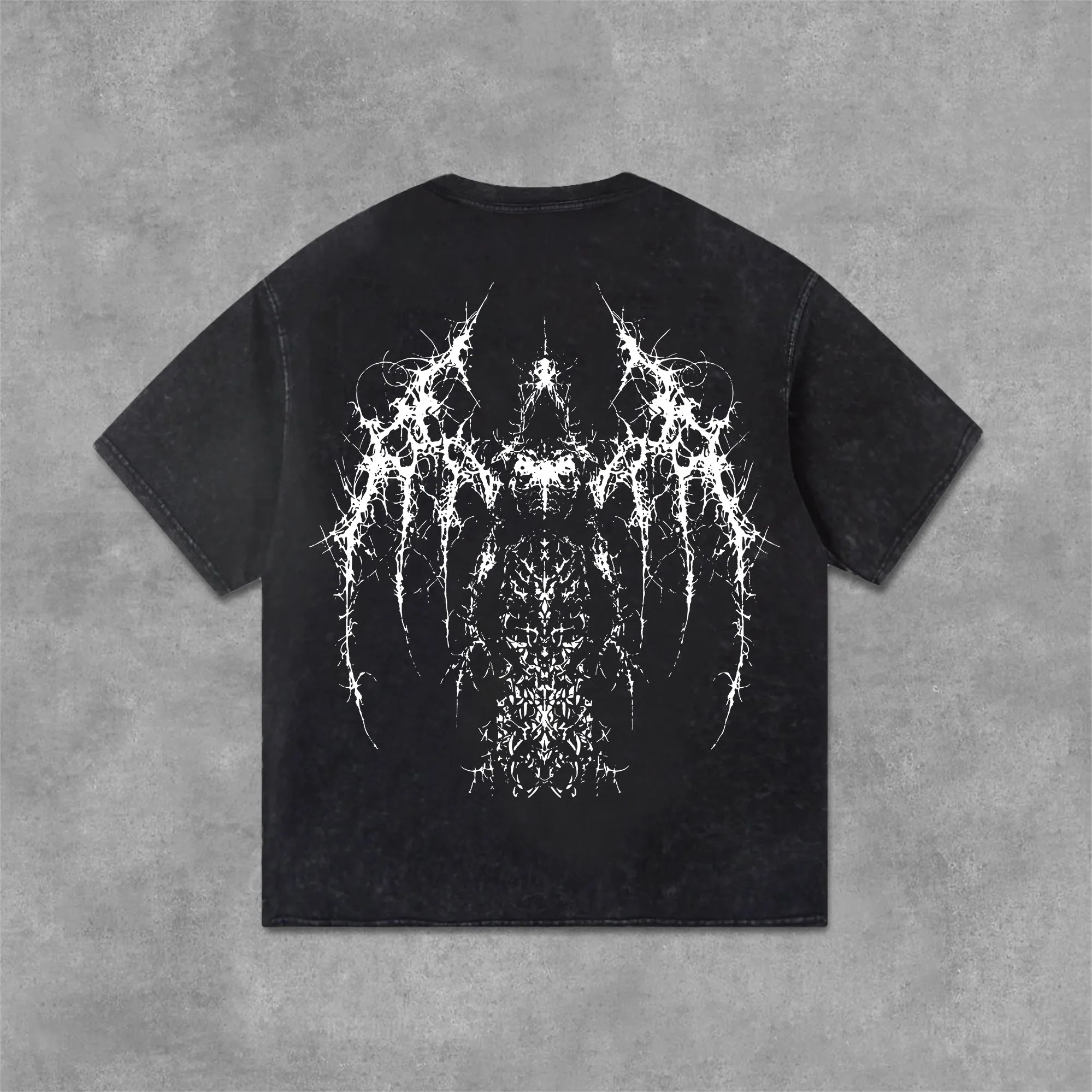 Blavra Vintage Gothic Print Graphic Acid Washed T-Shirt