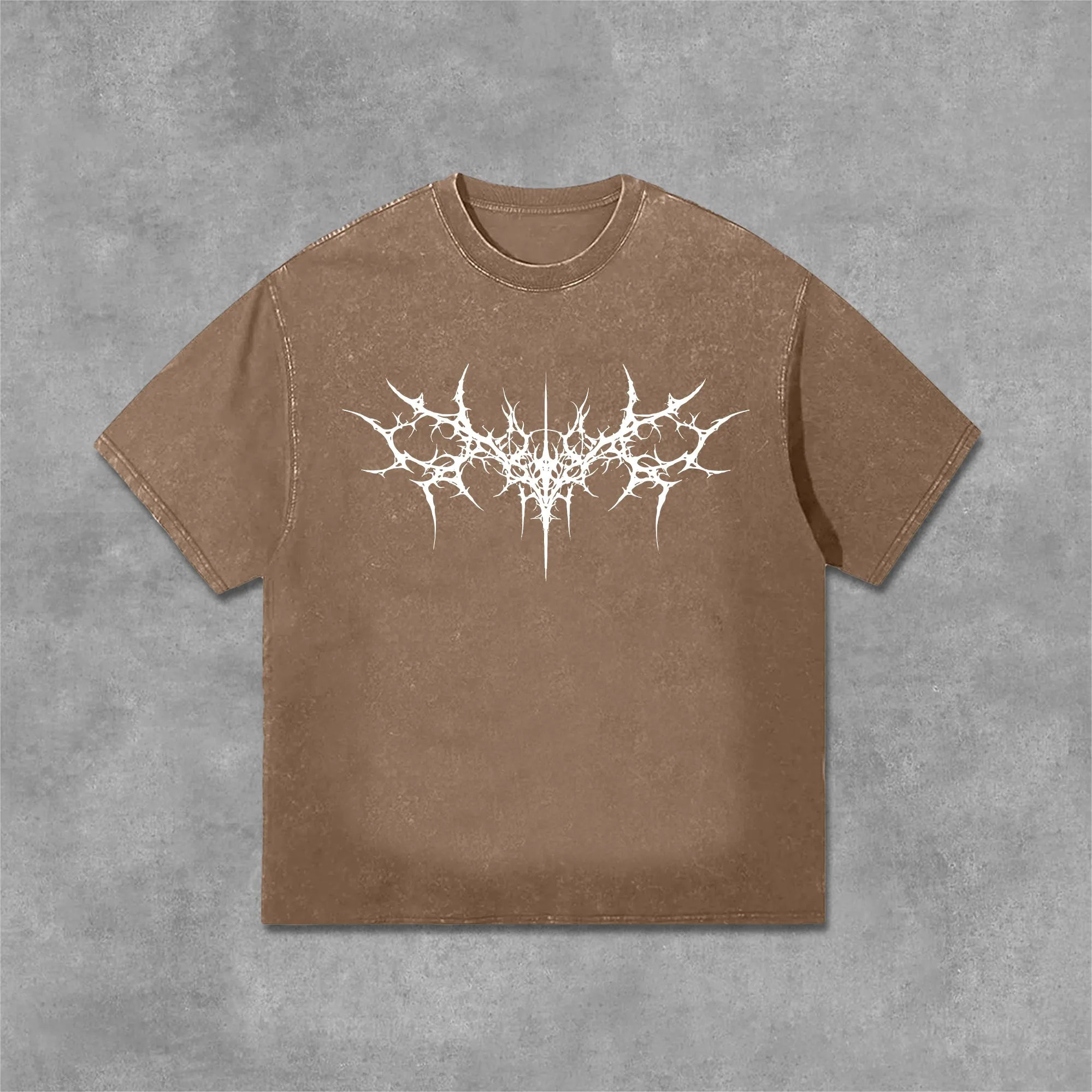 Blavra Vintage Gothic Print Graphic Acid Washed T-Shirt