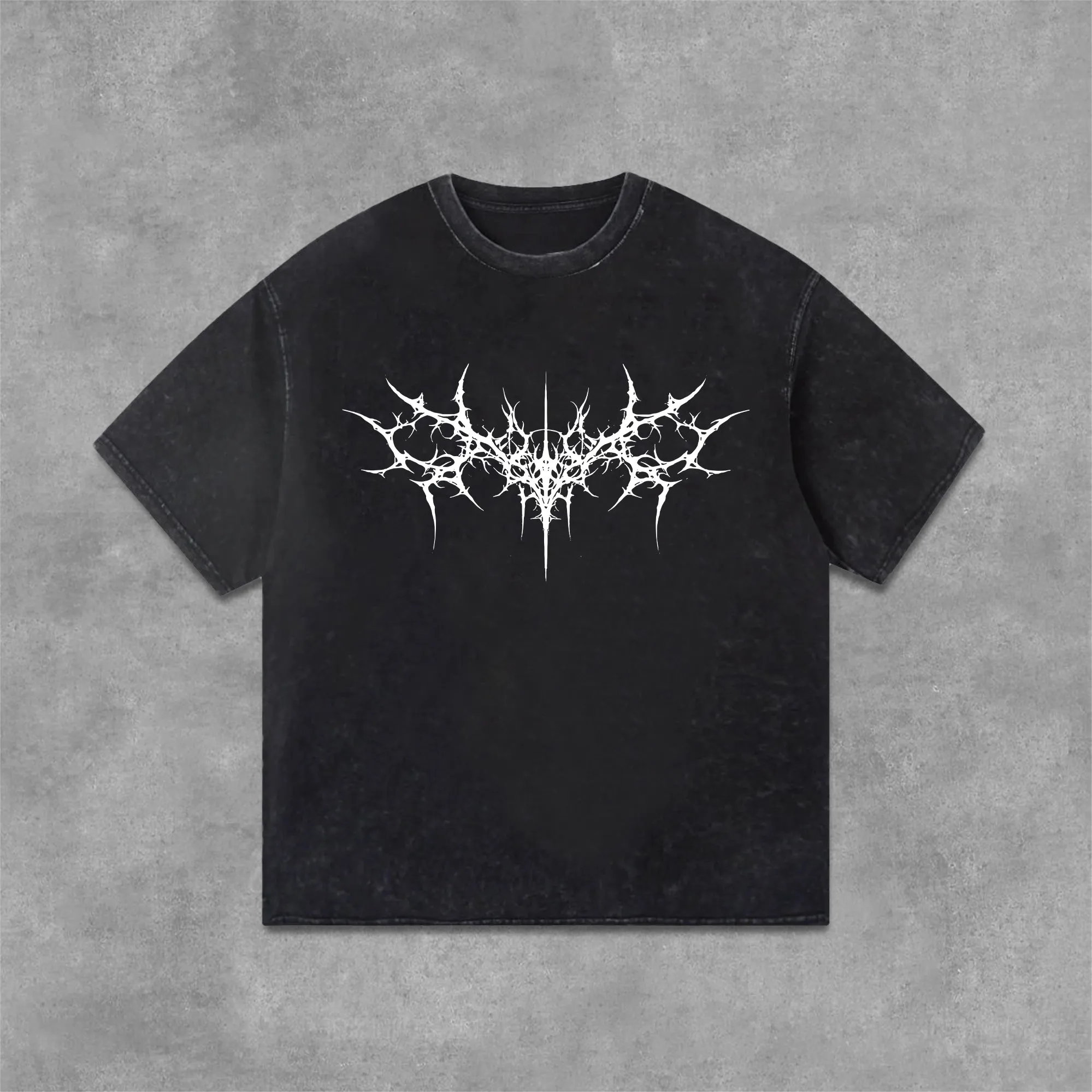 Blavra Vintage Gothic Print Graphic Acid Washed T-Shirt