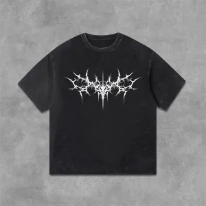 Blavra Vintage Gothic Print Graphic Acid Washed T-Shirt