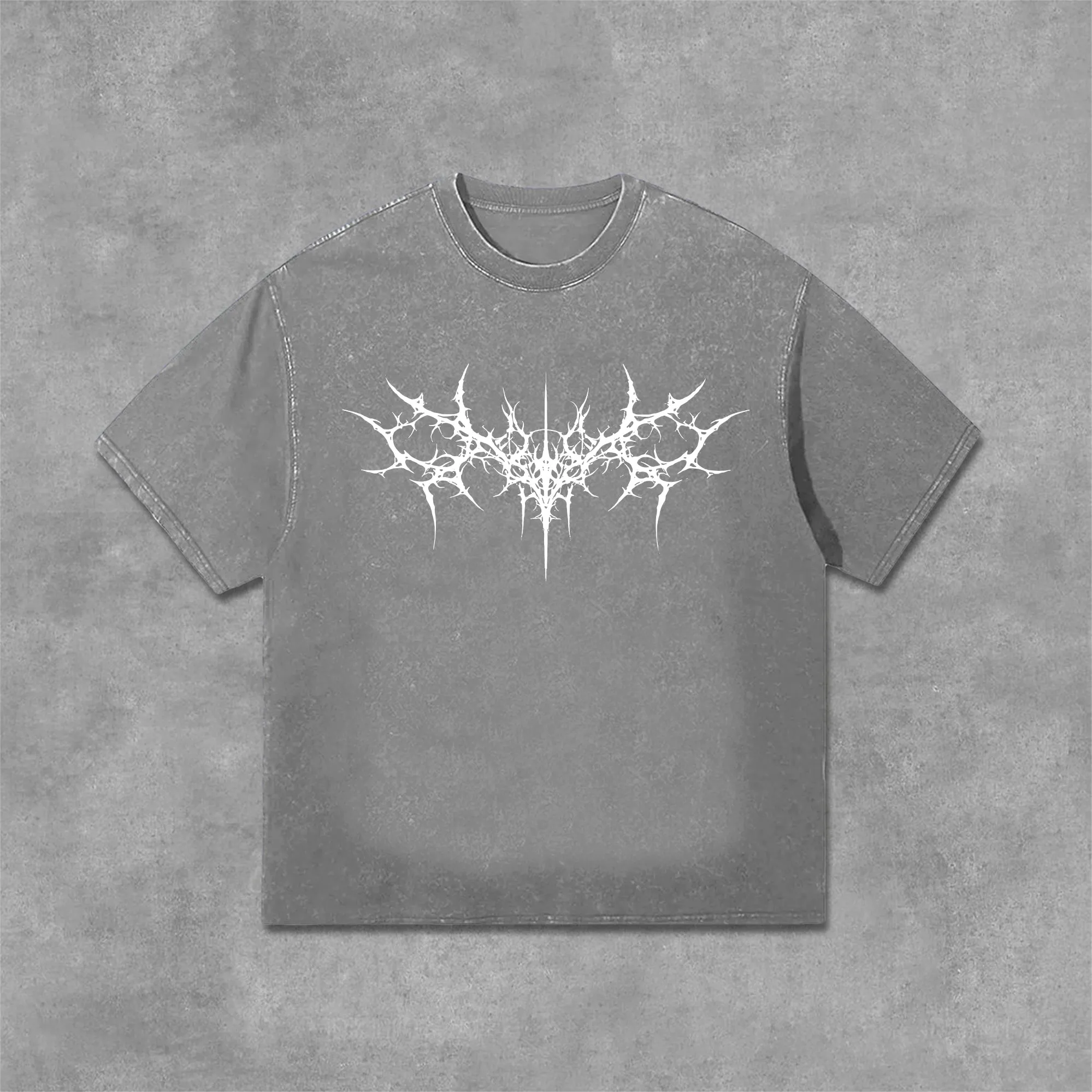 Blavra Vintage Gothic Print Graphic Acid Washed T-Shirt