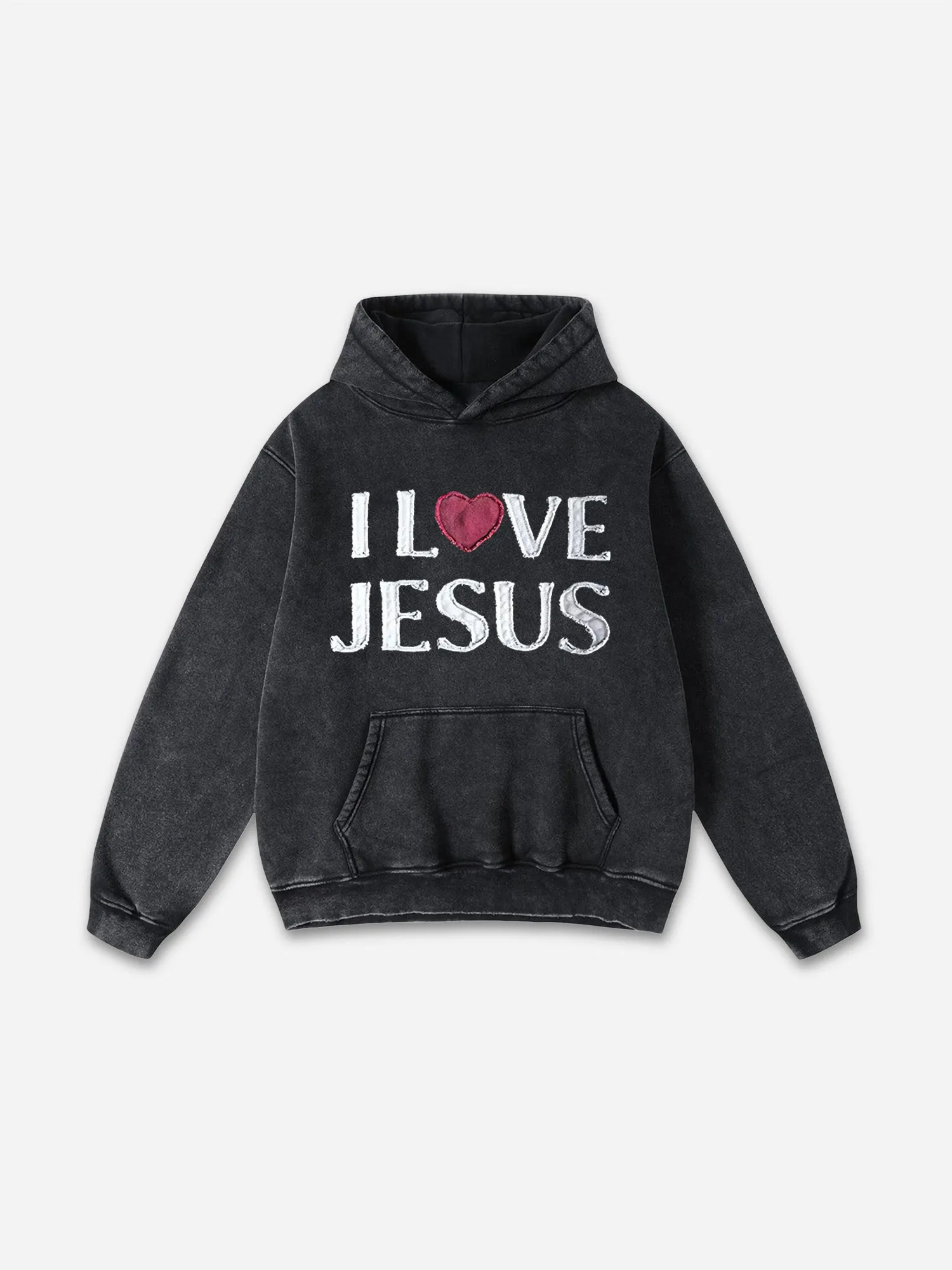 Blavra Vintage I Love Jesus Graphic Acid Washed Oversized Hoodie
