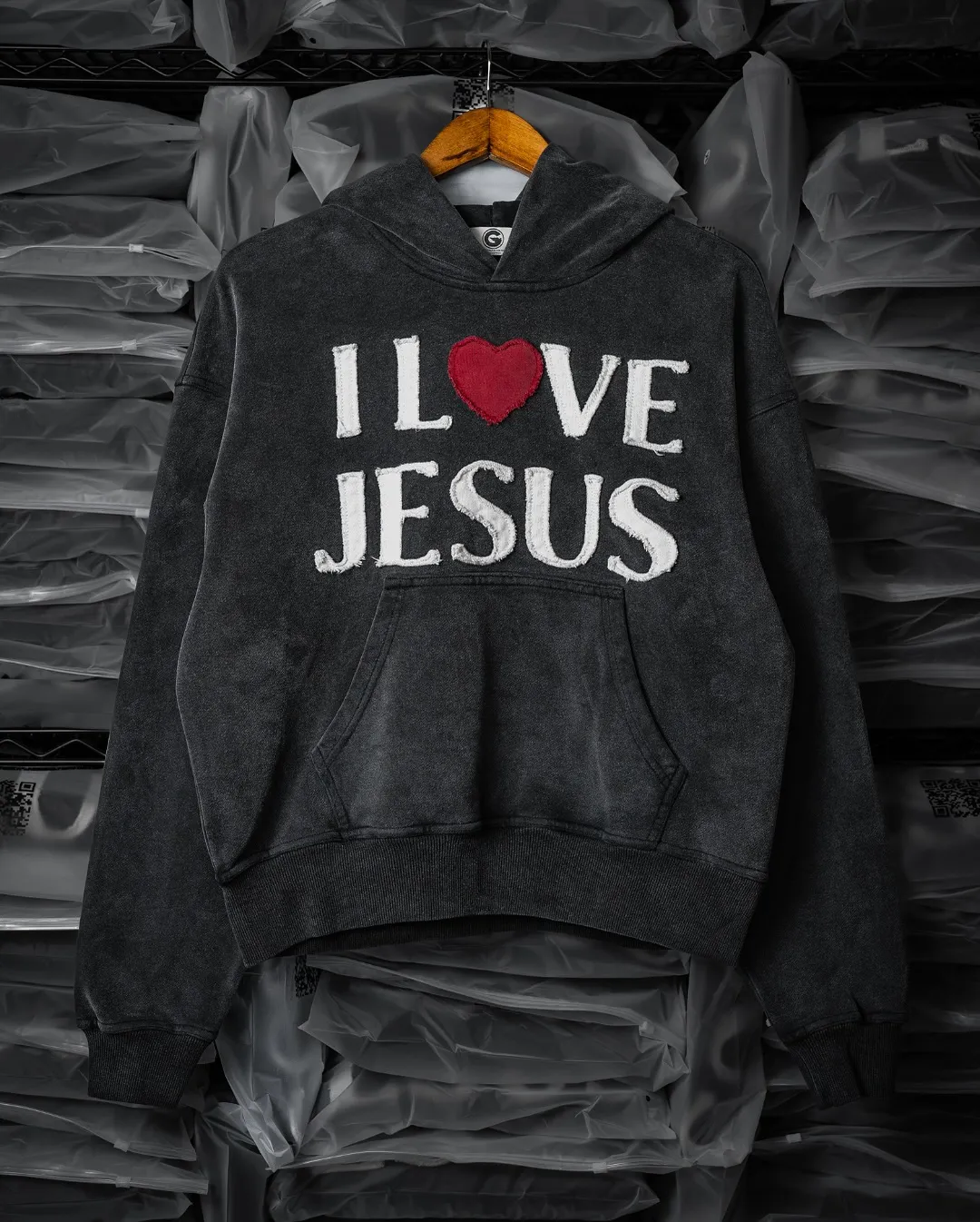 Blavra Vintage I Love Jesus Graphic Acid Washed Oversized Hoodie