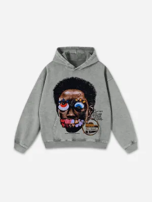 Blavra Vintage Madness Graphic Acid Washed Oversized Hoodie