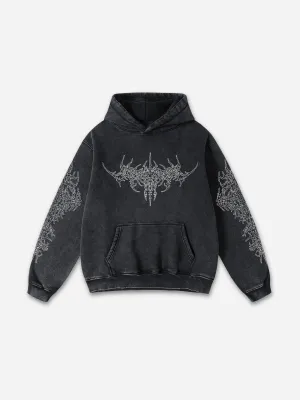 Blavra Vintage Siyah Punk Gothic Graphic Acid Washed Oversized Hoodie
