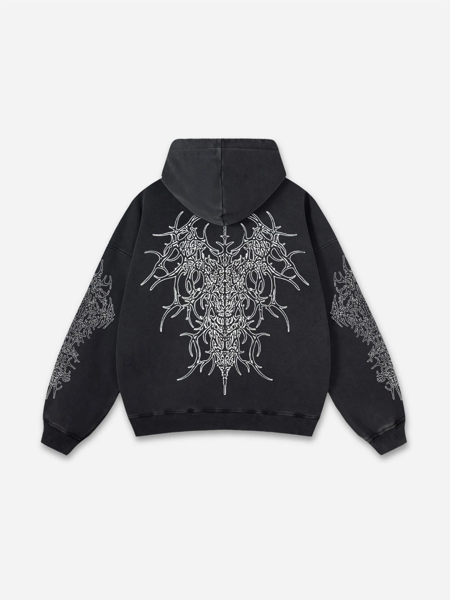 Blavra Vintage Siyah Punk Gothic Graphic Acid Washed Oversized Hoodie