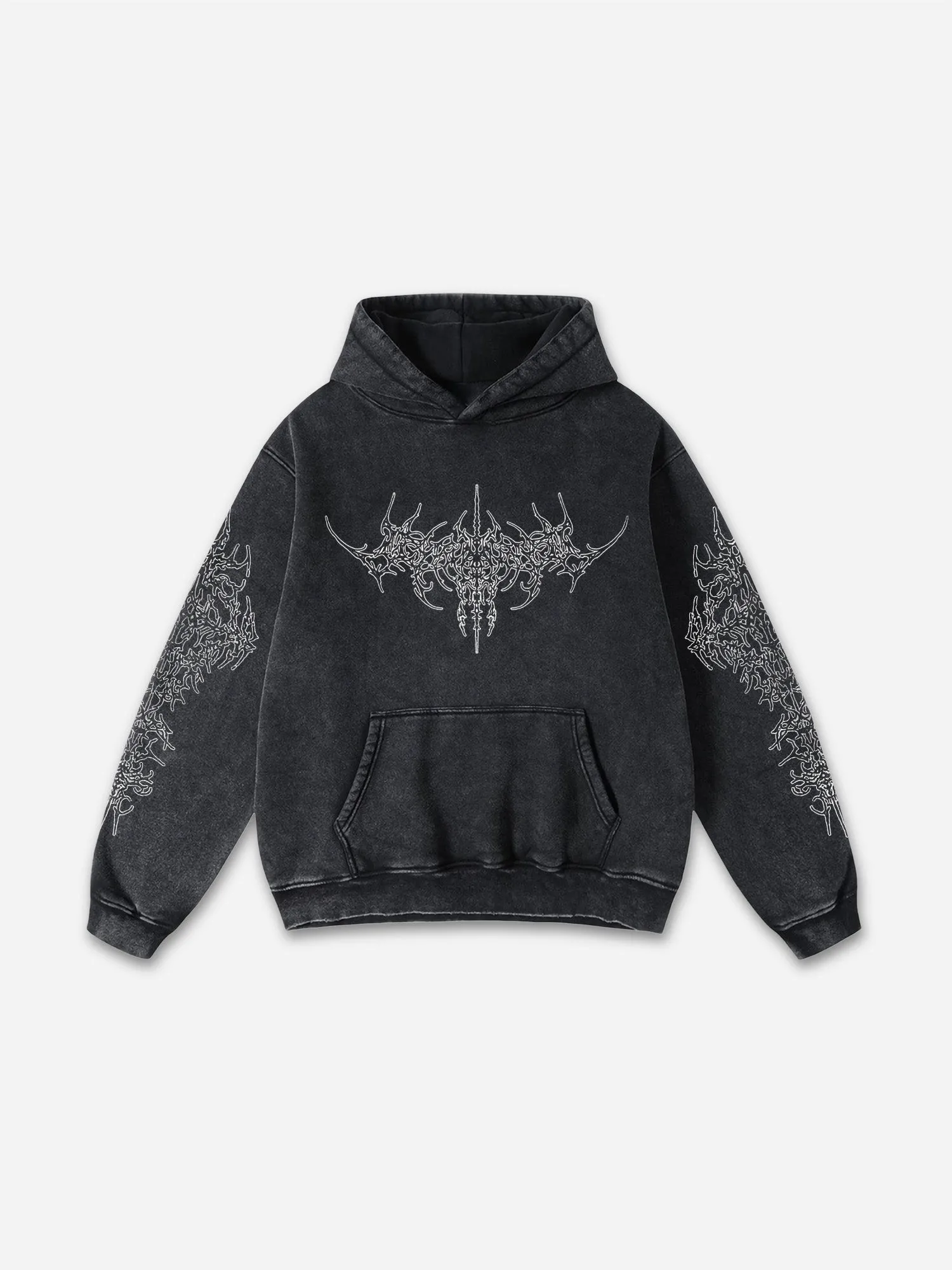 Blavra Vintage Siyah Punk Gothic Graphic Acid Washed Oversized Hoodie