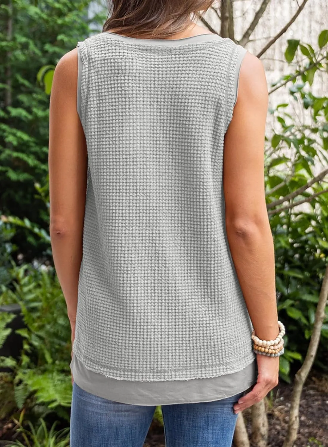 BLENCOT Women's Waffle Knit Summer Tank Top Casual Scoop Neck Sleeveless Loose Tunic Tops