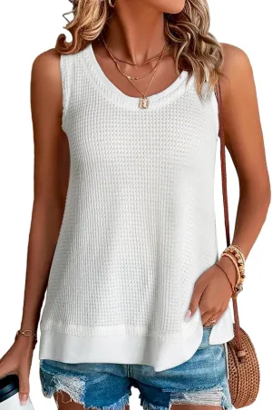 BLENCOT Women's Waffle Knit Summer Tank Top Casual Scoop Neck Sleeveless Loose Tunic Tops