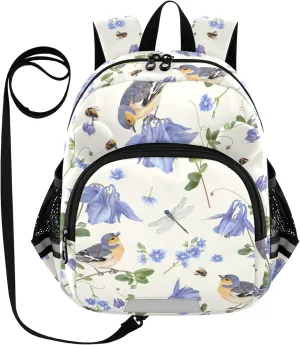 Blue Flowers and Birds Little Kid Toddler Backpack Baby Boys Girls Kindergarten Pre School Bags Cute Cartoon Backpacks for children
