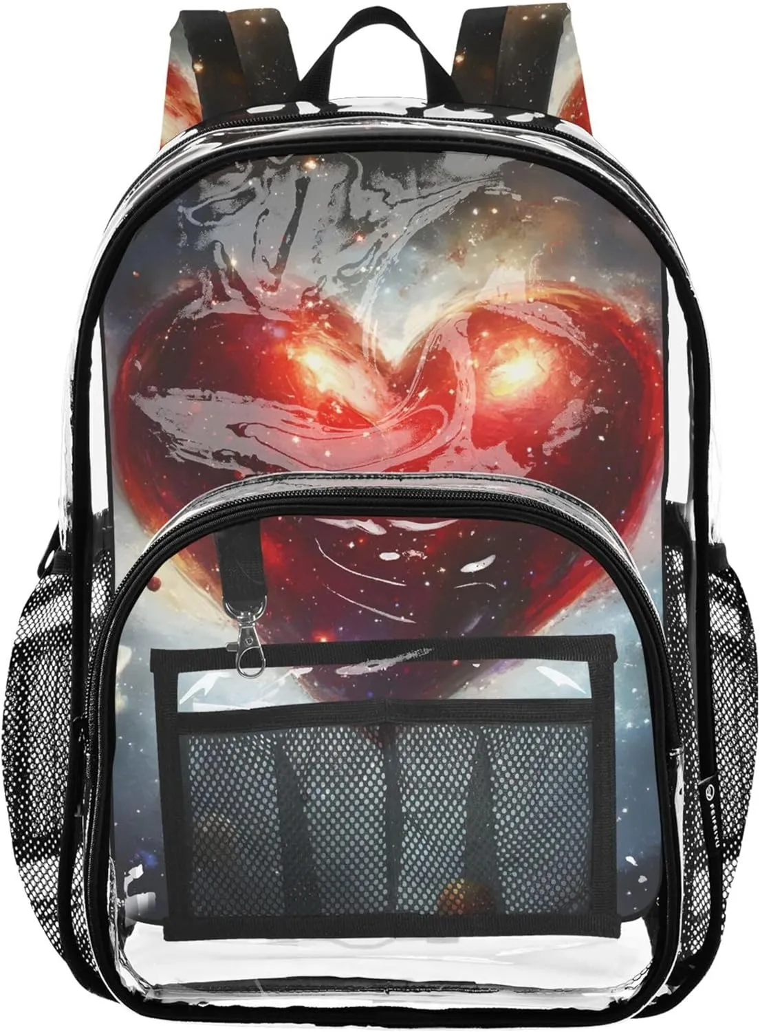 Boys Backpacks for Girls Fantasy Cosmic Heart Universe Glow Women Clear Backpack Cute Pvc School Plastic Bookbag