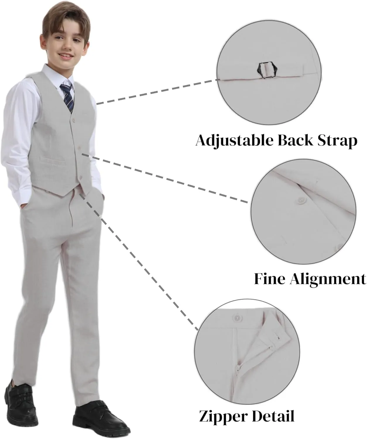 Boys Linen Suit for Kids Formal Tuxedo Suits 3 Piece Wedding Birthday Dress Clothes Slim Jacket Vest Pants Set