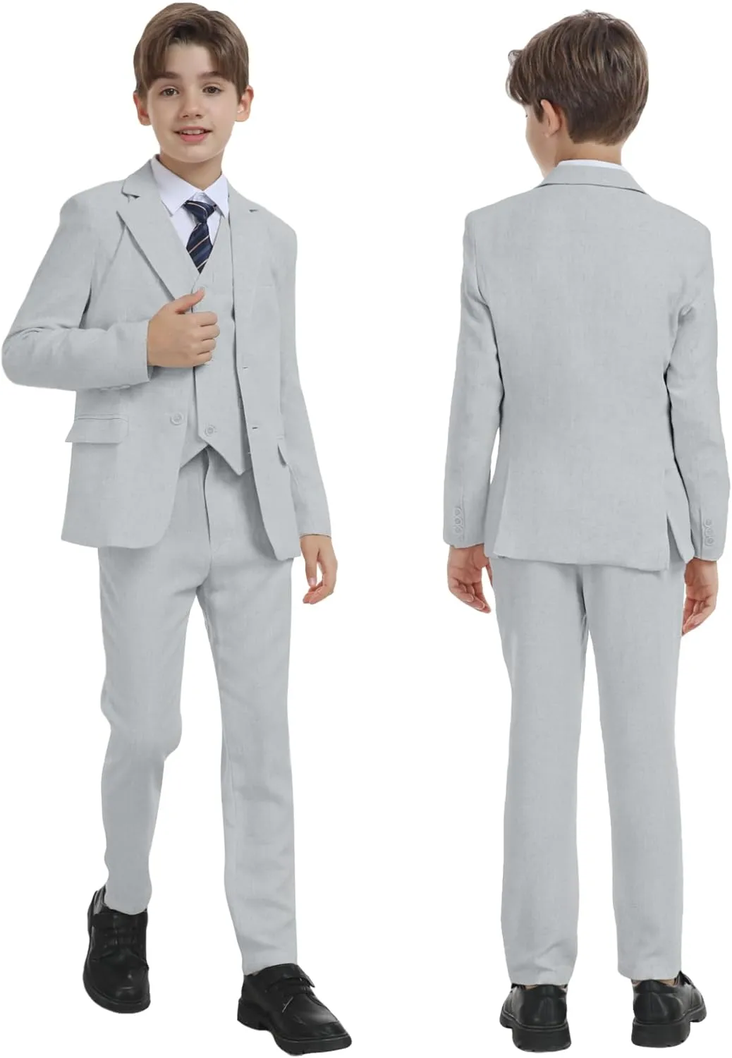 Boys Linen Suit for Kids Formal Tuxedo Suits 3 Piece Wedding Birthday Dress Clothes Slim Jacket Vest Pants Set