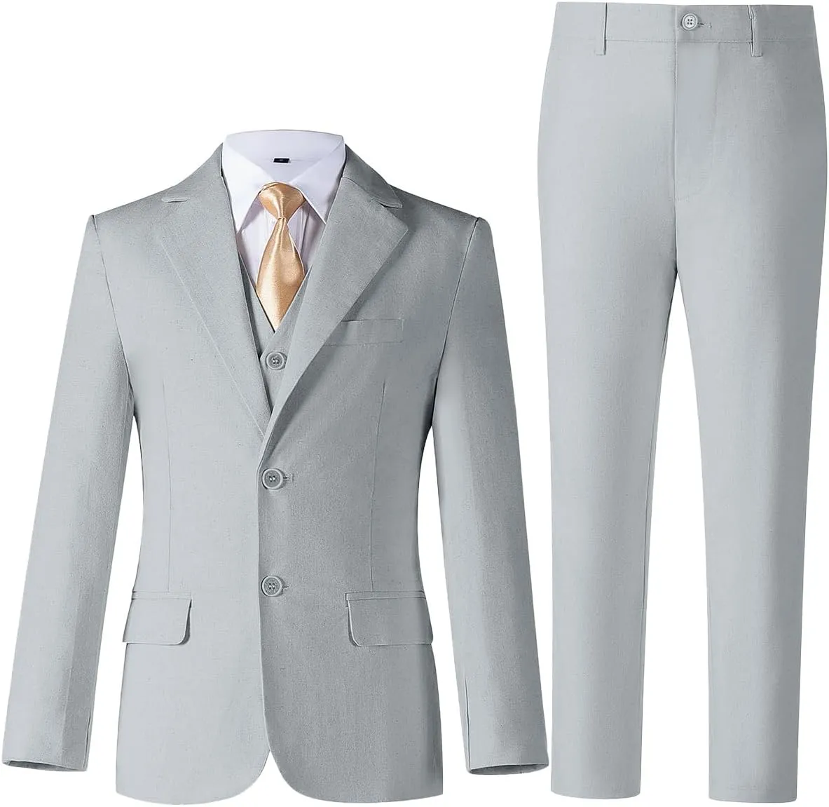 Boys Linen Suit for Kids Formal Tuxedo Suits 3 Piece Wedding Birthday Dress Clothes Slim Jacket Vest Pants Set