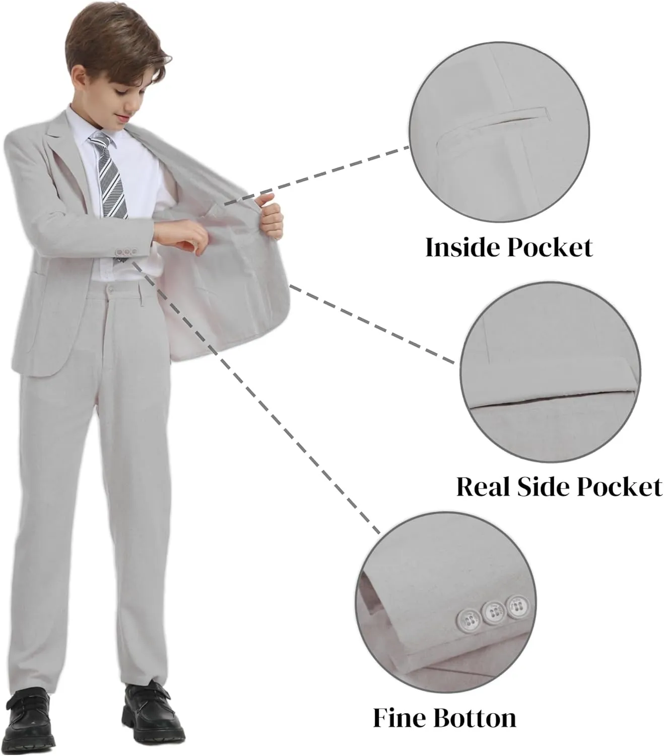 Boys Linen Suit for Kids Formal Tuxedo Suits 3 Piece Wedding Birthday Dress Clothes Slim Jacket Vest Pants Set