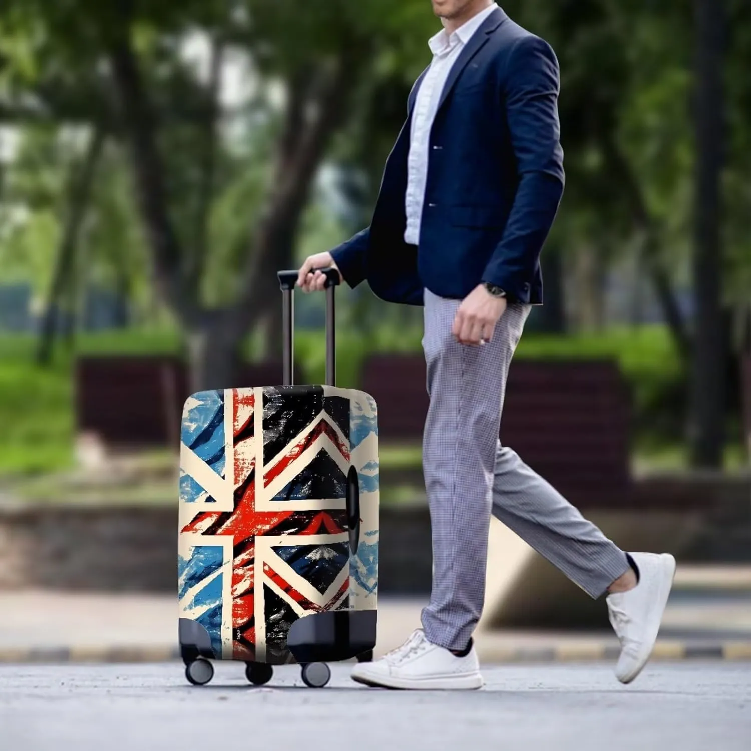 British Patriot Flag Dustproof Suitcase Cover With Concealed Zipper London Flag Watercolor Painting Baggage Cover for 18-32 Inch Suitcase Elastic Protector -XL