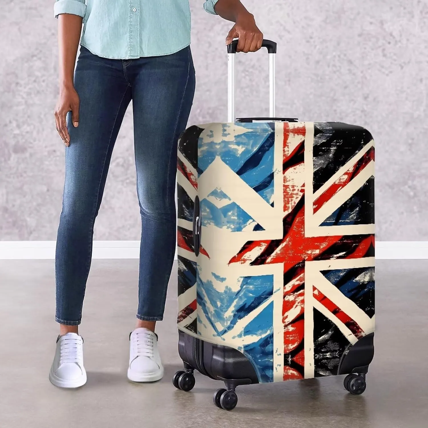 British Patriot Flag Dustproof Suitcase Cover With Concealed Zipper London Flag Watercolor Painting Baggage Cover for 18-32 Inch Suitcase Elastic Protector -XL