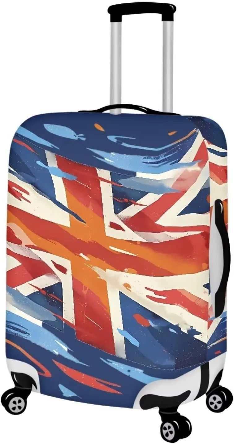 British Patriot Flag Suitcase Cover for Women Men Graffiti Flag of London Pattern Washable Polyester Dust Proof Elastic Holiday Travel Cover -S