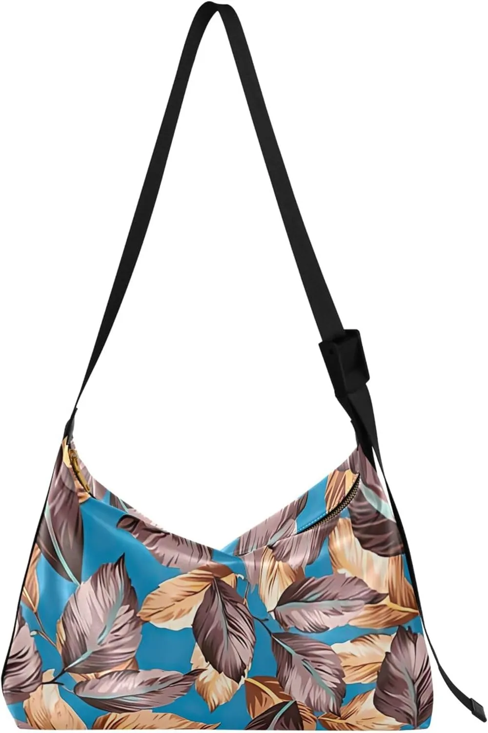 Brown Orange Leaf Ladies Leather Handbags Hobo Large Crossbody Bag Soft Leaf Print Shoulder Purse Bag