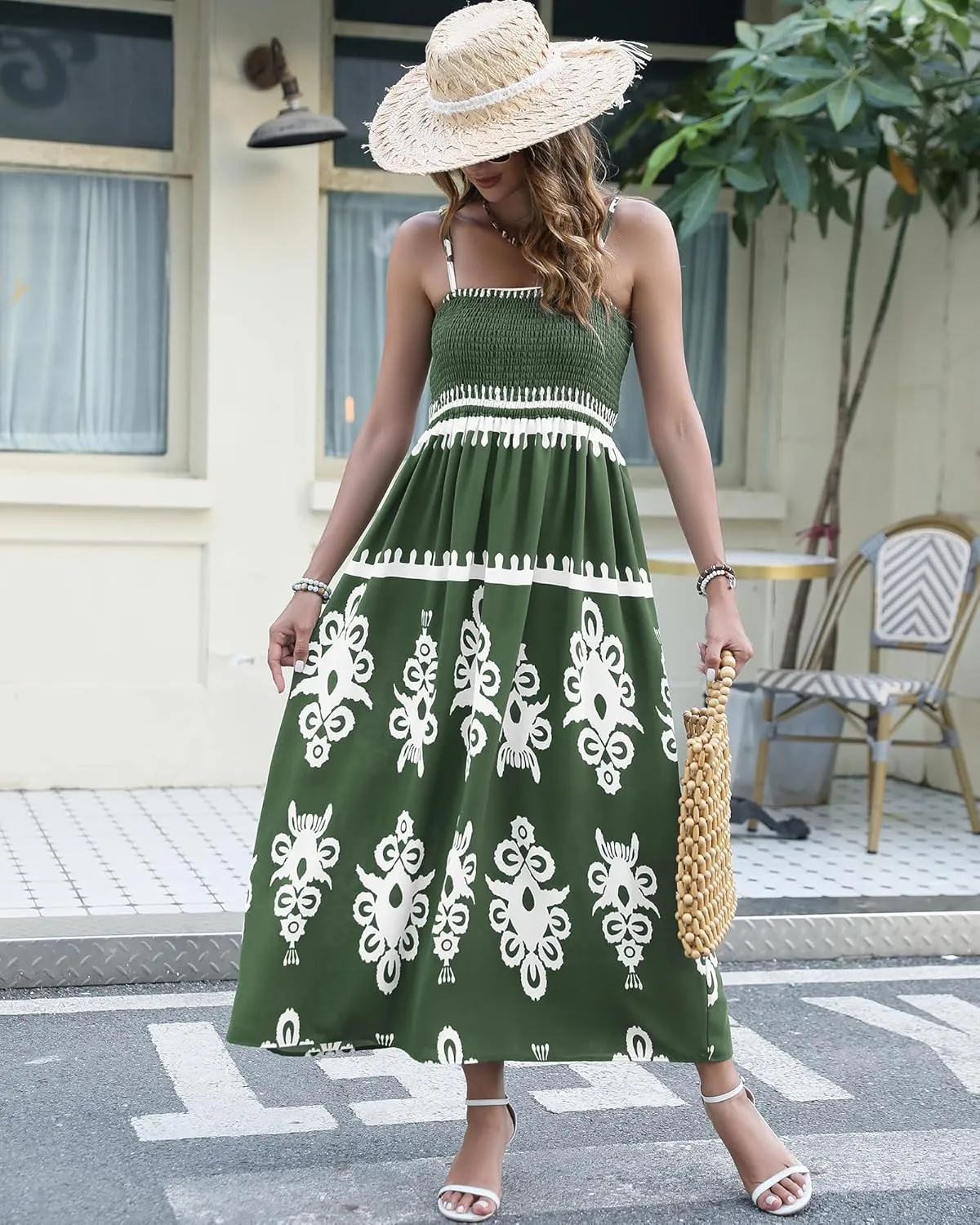 Bsubseach Womens Summer Casual Dress Long Boho Spaghetti Strap Beach Vacation Sundresses Flowy Sleeveless Maxi Dress