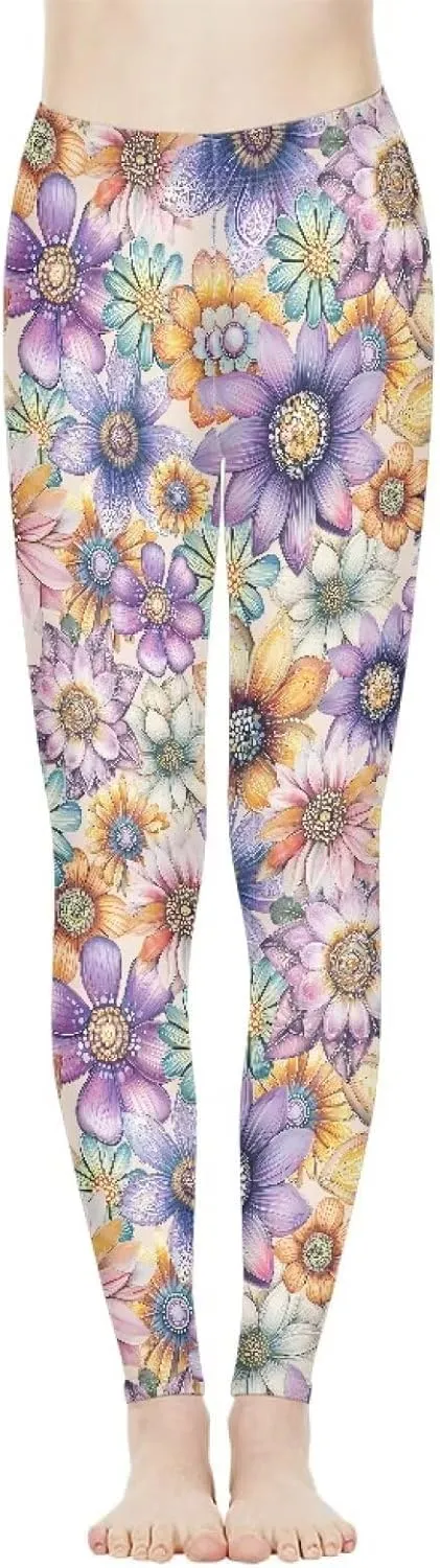 Bulopur Sunflower Workout Legging Pants Full Length, Leopard Women Tummy Control Yoga Pants, Long Leggings for Sport Running